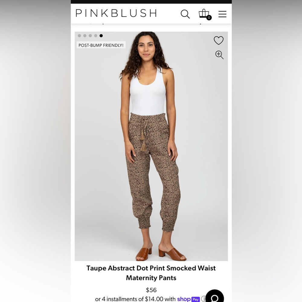 Taupe Abstract Dot Print Smocked Waist Maternity Pants